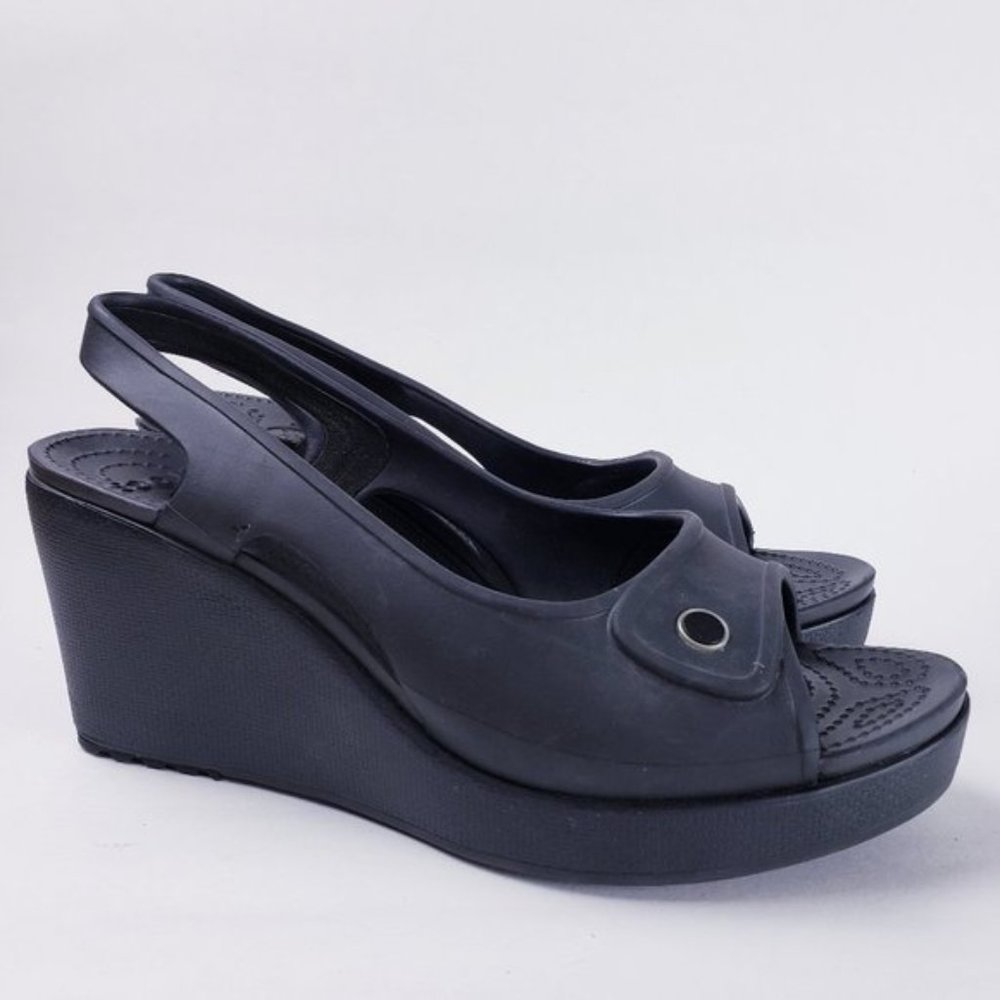 Crocs waterproof platform wedge sling back sandal in black